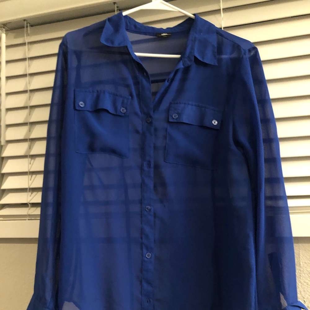 Sheer blue long sleeve shirt